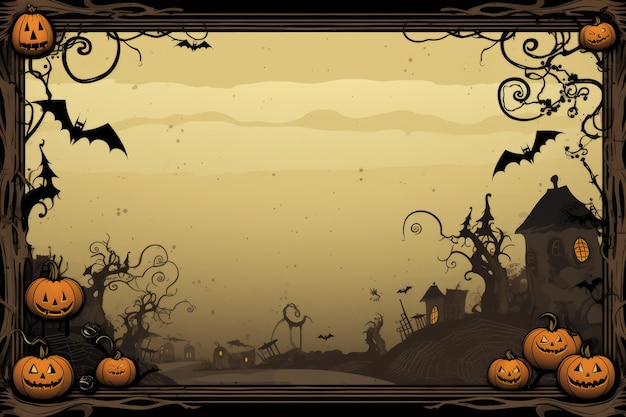 A halloween frame with pumpkins and bats