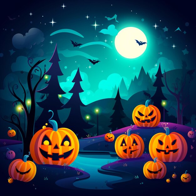 Halloween Fun Cute Ghosts Glowing Pumpkins and Candy Delight