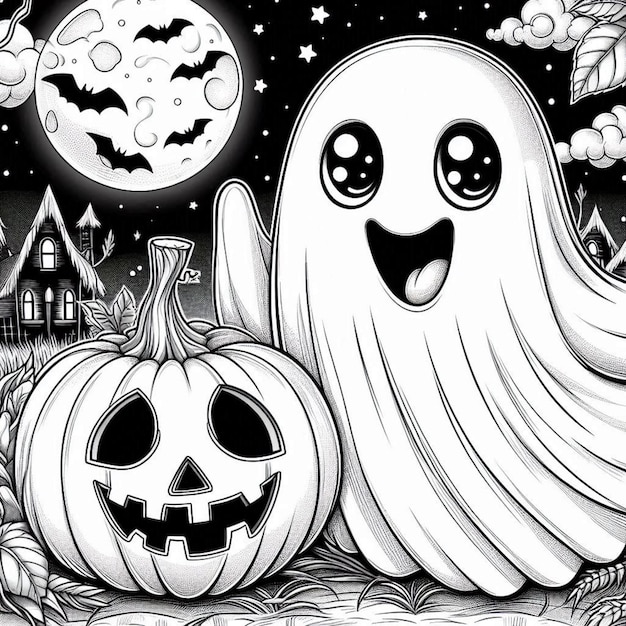 Photo halloween ghost coloring page for kids ai generated