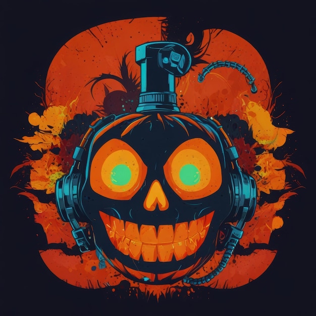 Photo halloween ghost dj party boy pumpkin skull with scary