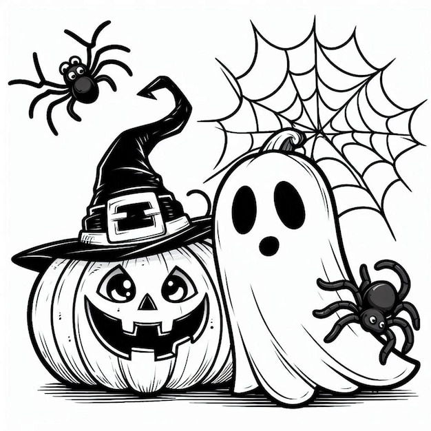 Photo halloween ghost pumpkin coloring page for kids ai generated