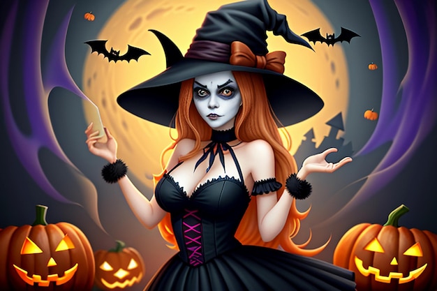 Halloween Girl Giving Halloween Gift Event Promo Wallpaper Background Illustration