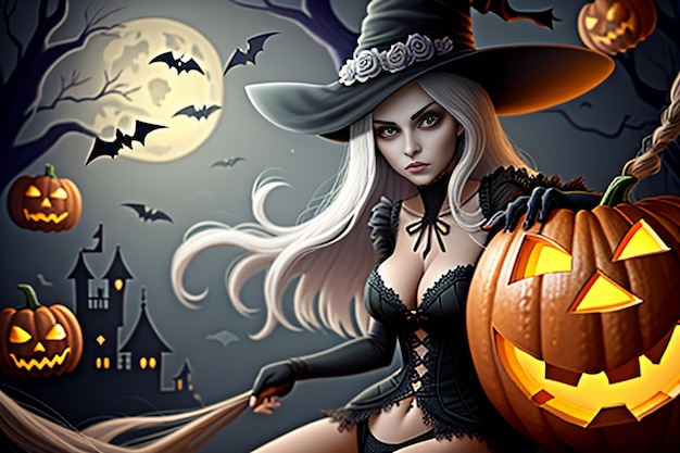 Halloween Girl Giving Halloween Gift Event Promo Wallpaper Background Illustration