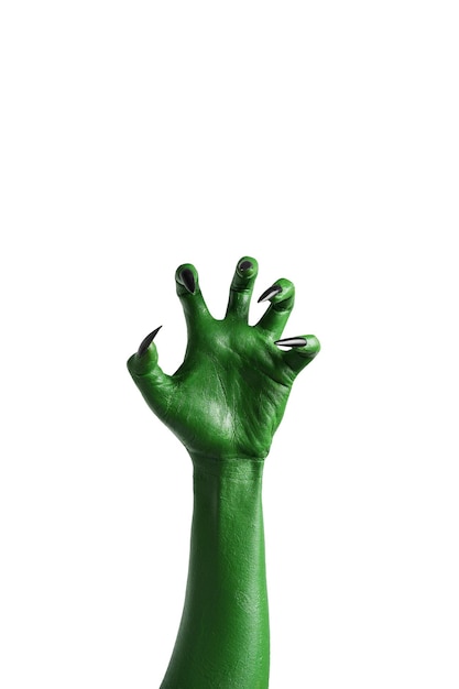 Halloween green color of witches evil or zombie monster hand isolated on white background