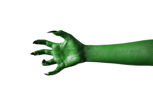 Halloween green color of witches evil or zombie monster hand isolated on white background