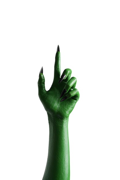 Halloween green color of witches evil or zombie monster hand isolated on white background