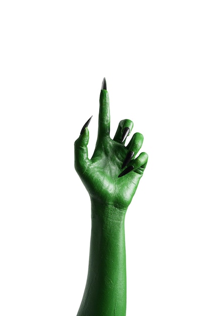 Halloween green color of witches evil or zombie monster hand isolated on white background