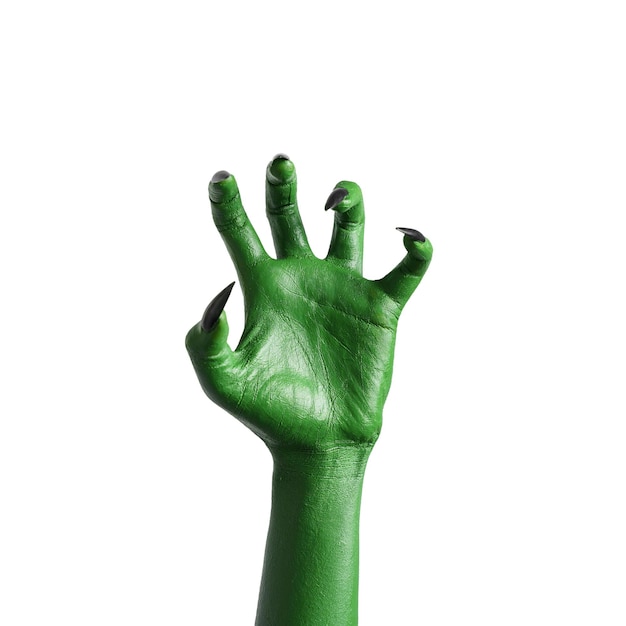 Halloween green color of witches evil or zombie monster hand isolated on white background