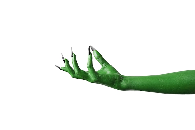 Halloween green color of witches evil or zombie monster hand isolated on white background