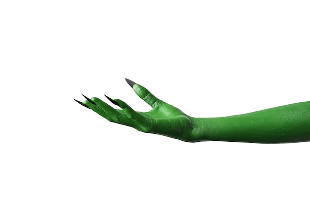 Halloween green color of witches evil or zombie monster hand isolated on white background