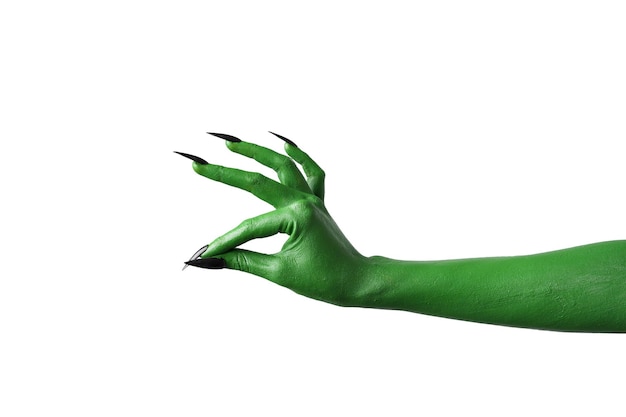 Halloween green color of witches evil or zombie monster hand isolated on white background