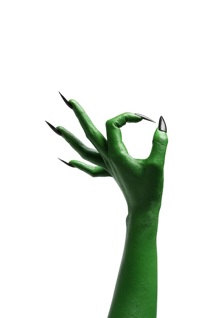 Halloween green color of witches evil or zombie monster hand isolated on white background