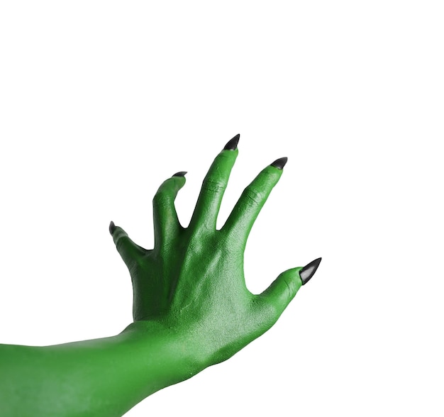 Halloween green color of witches evil or zombie monster hand isolated on white background