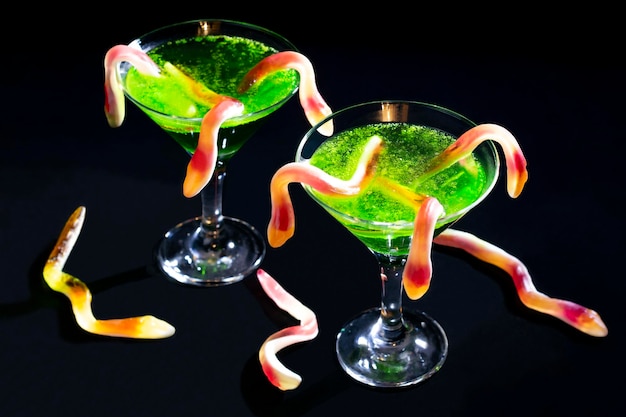 Halloween green drinks with snakes