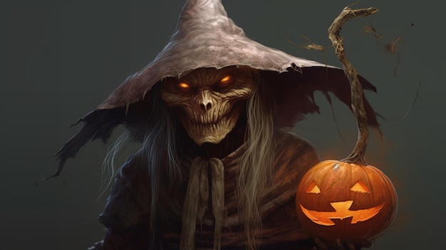 Halloween Grim reaper reaching towards the camera over dark background with copy space