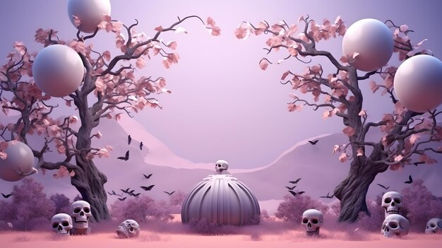 Halloween halloween background with pumpkins 3D rendering