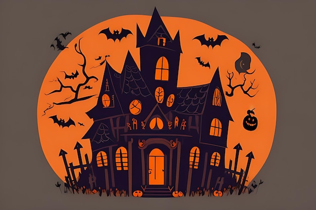 Halloween haunted house background in flat design