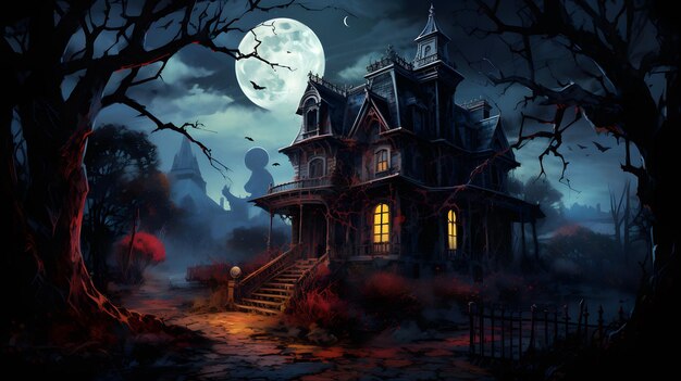 Halloween haunted house background illustration wallpaper design