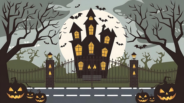 Halloween Haunted House Background Illustration