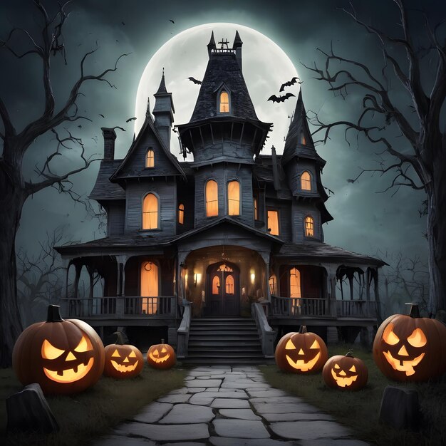 Halloween Haunted House Background Illustration