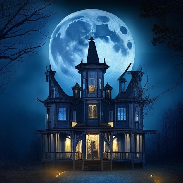 Halloween a haunted house filled with ghosts witches and other creatures