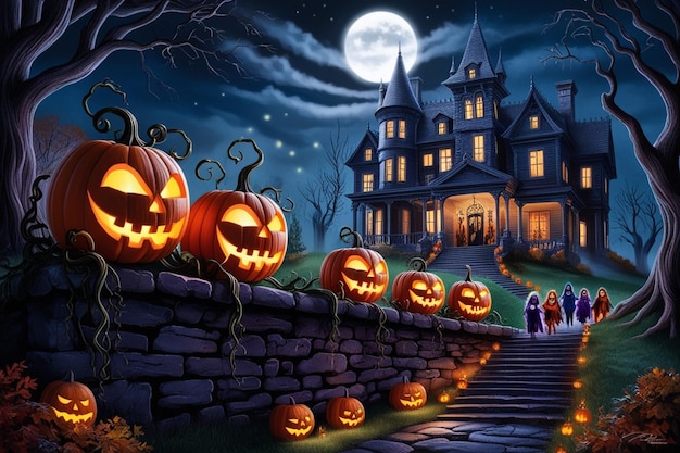 Photo halloween haunted house illustration