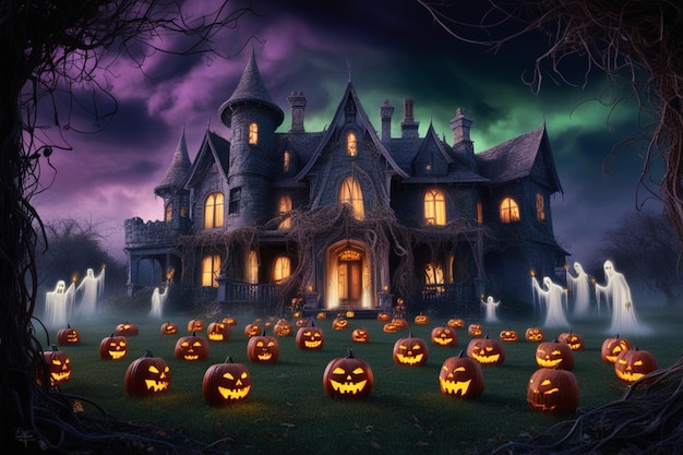 Photo halloween haunted house illustration