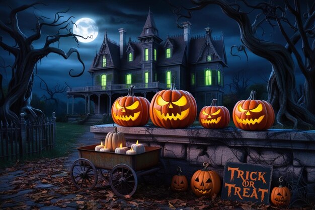 Photo halloween haunted house illustration