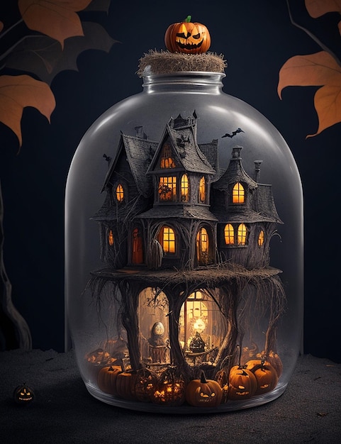 Halloween Haunted House in a Jar Generative AI