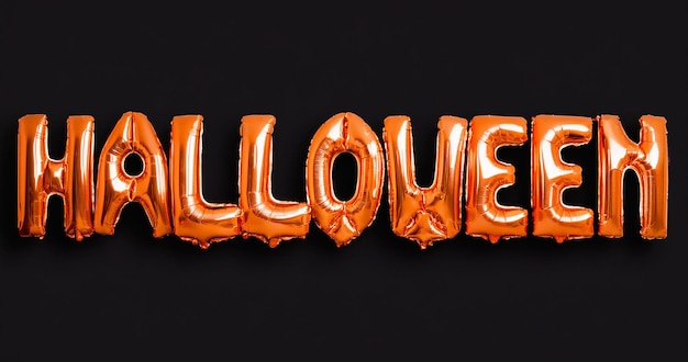 Photo halloween helium letters orange on black background