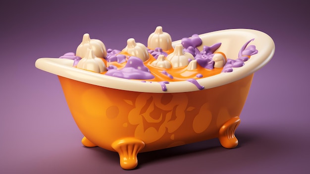 Halloween holiday background with pumpkins and candles bathroom tube