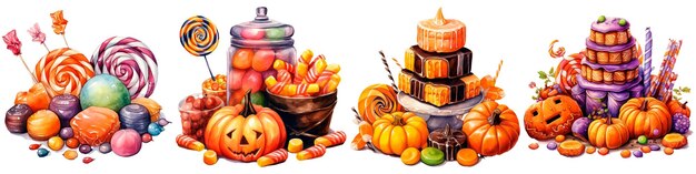 Halloween holiday candy set illustration horisontal