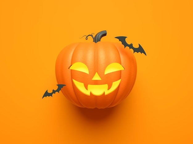 Halloween home decorations with bat and pumpkin for trick or treat 3d render