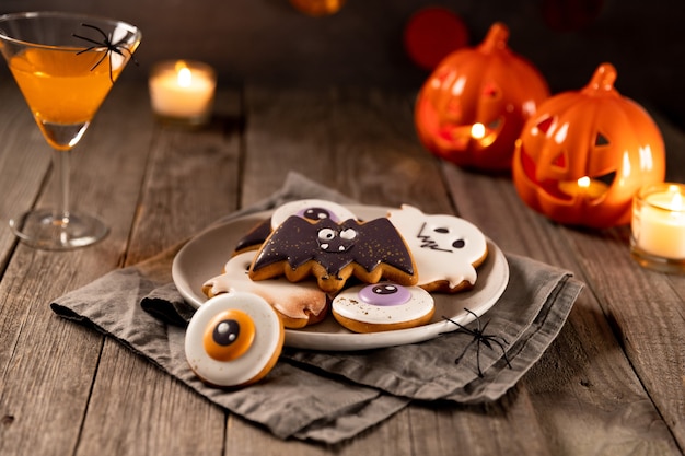 Halloween homemade dessert on rustic wooden table