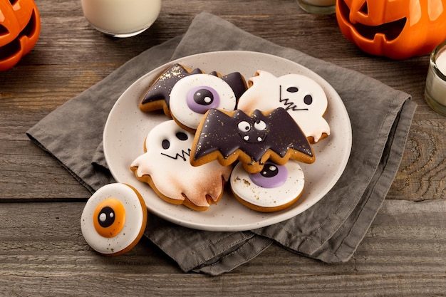 Halloween homemade dessert on rustic wooden table