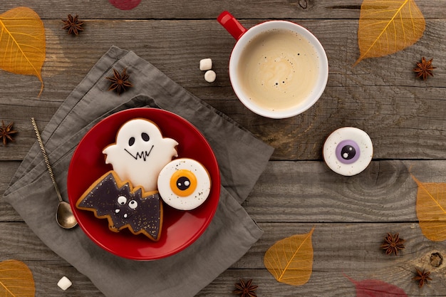 Halloween homemade dessert on rustic wooden table