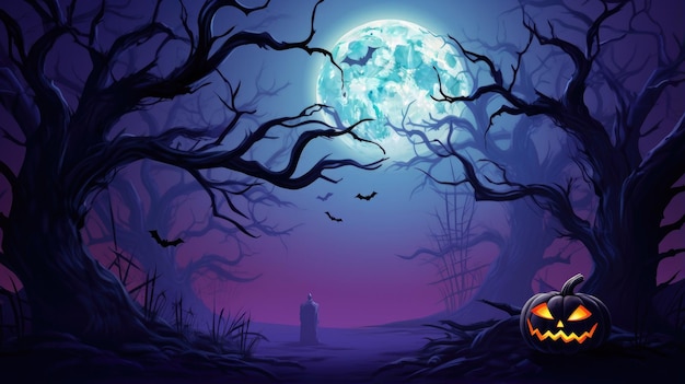 Halloween horizontal banner with festive vector dark background