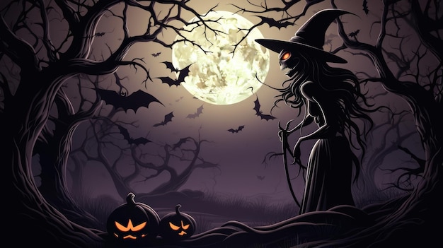 Halloween horizontal banner with festive vector dark background