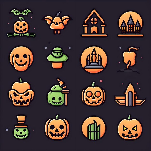 Halloween icons set on black background for graphic and web design