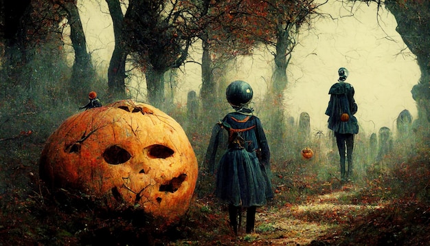 Halloween illustration haunted house with pumpkins.realistic halloween festival illustration.