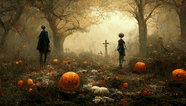 Halloween illustration haunted house with pumpkins.realistic halloween festival illustration.