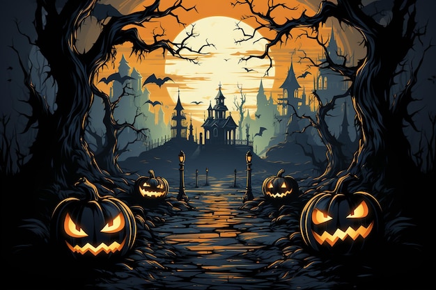 halloween illustration holiday pumpkin autumn celebration design dark october horror