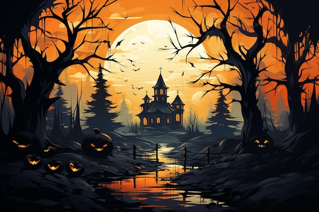 halloween illustration holiday pumpkin autumn celebration design dark october horror