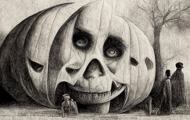 Halloween illustration pencil drawing style Spooky horror Halloween background 3D illustration