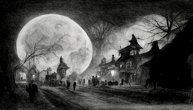 Halloween illustration pencil drawing style Spooky horror Halloween background 3D illustration