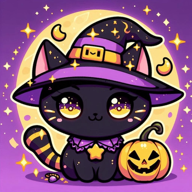 Halloween illustration with a black cat