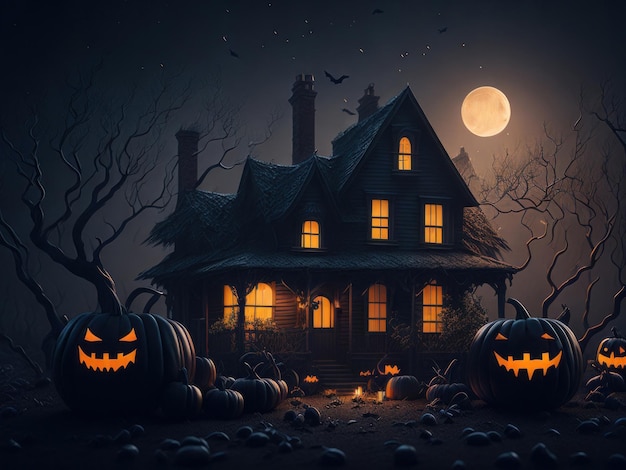 Halloween illustration with dark old house AI Generated