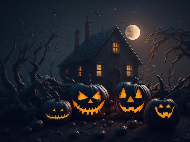 Halloween illustration with dark old house AI Generated