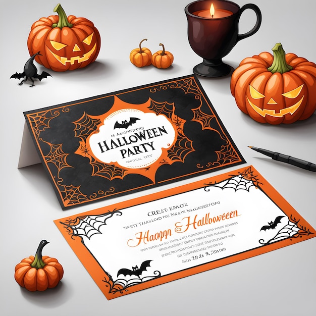 a halloween invitation for halloween with pumpkins and a pen