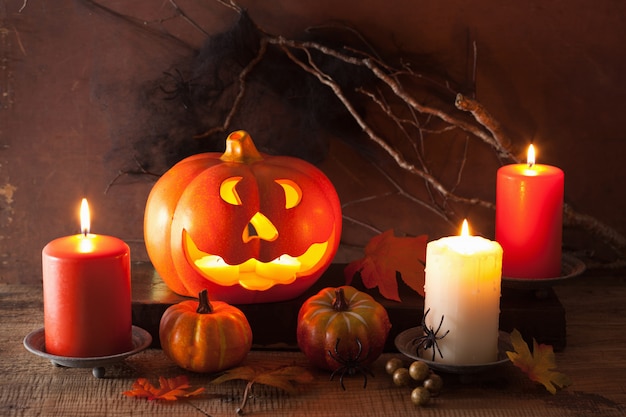 Halloween Jack O Lantern pumpkin decoration spiders candles